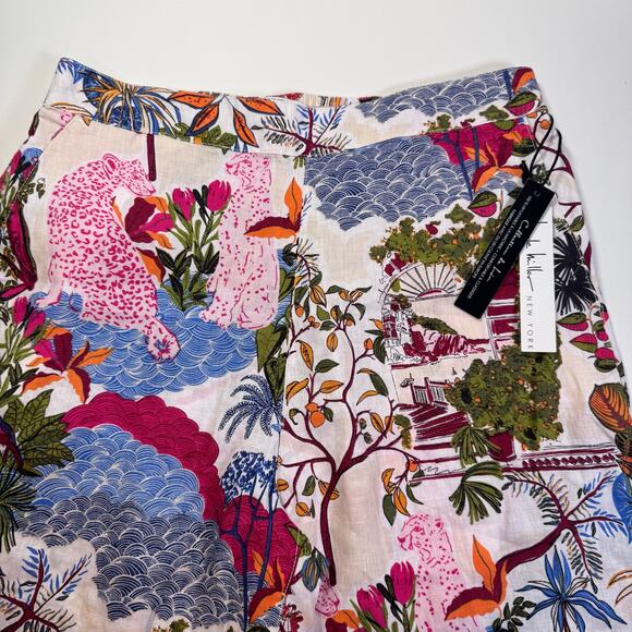 NWT Nicole Miller Wide Leg Pants Size XL 100% Linen European Flax Floral Coastal - Picture 7 of 9